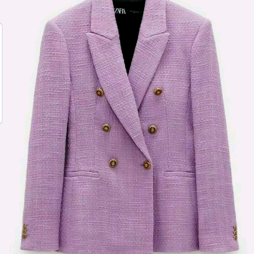 Lilac Tweed Blazer with Gold Buttons